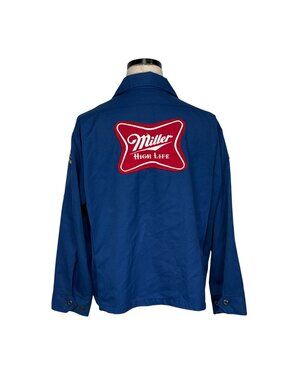 Vintage 60s Miller High Life Work Jacket Union Made Blue XL Unitog Patch Details